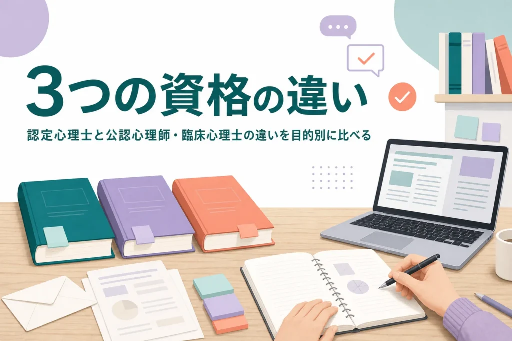 認定心理士と公認心理師・臨床心理士の違いを、目的別に比べる記事のアイキャッチ