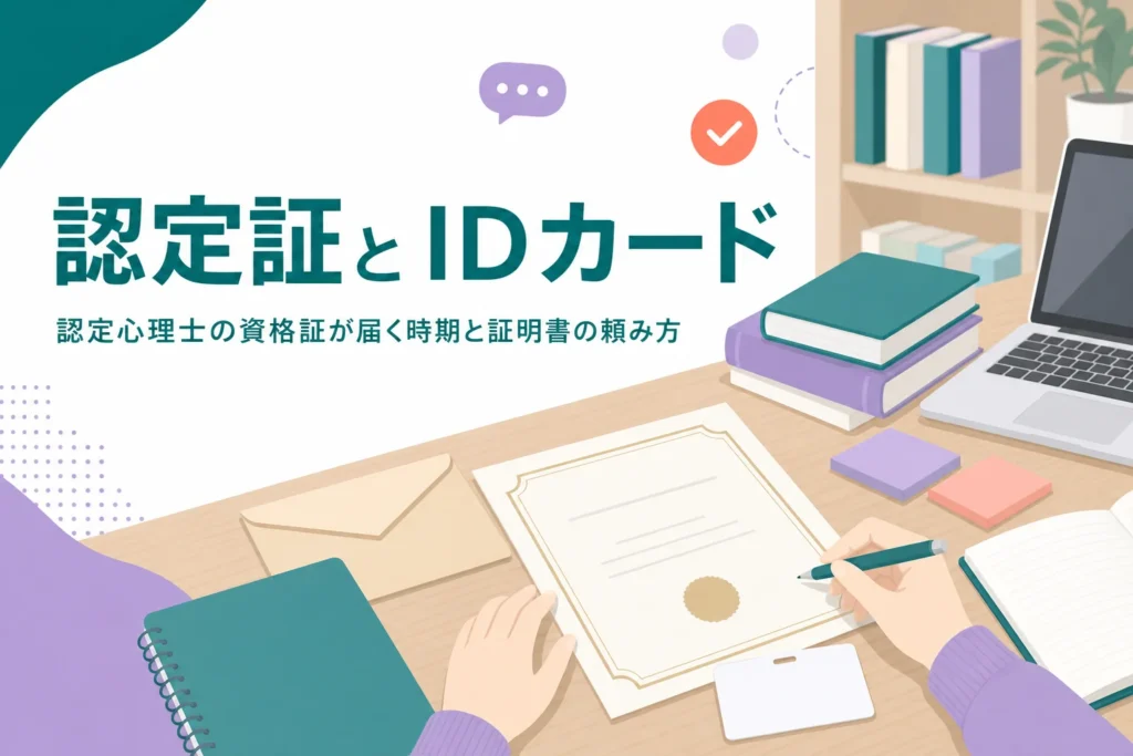 認定心理士の認定証と資格証（IDカード）が届く時期、再発行や証明書の頼み方を解説する記事のアイキャッチ