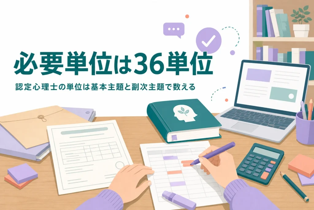 認定心理士の必要単位36単位と、基本主題・副次主題の数え方を紹介する記事のアイキャッチ