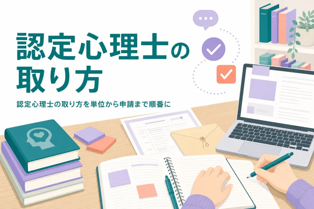 認定心理士の取り方を、大学で単位を取る段階から申請まで順番に紹介する記事のアイキャッチ