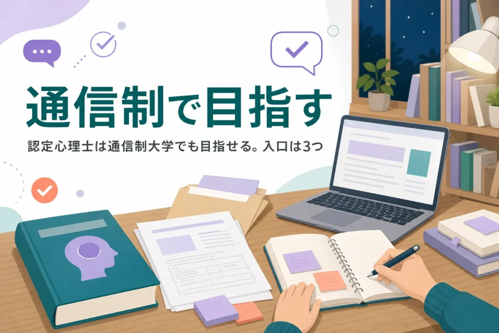 認定心理士を通信制大学で目指す方法を、入口・スクーリング・大学の探し方から解説する記事のアイキャッチ